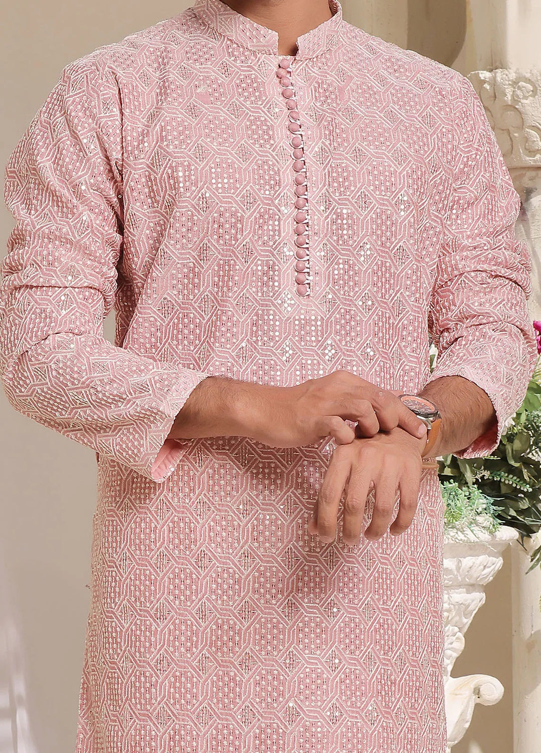 The Great Master (TGM) Paper Cotton Fancy Men Kurta Pajama - Rose Brilliance