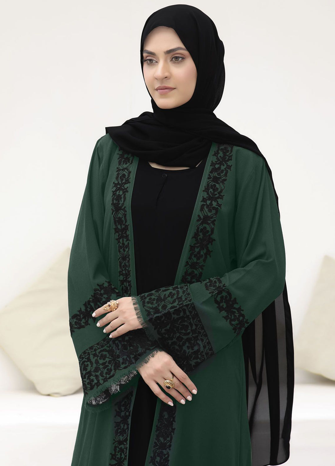 The Great Master (TGM) Pret Front Open Style Nida Abaya Mystical Green