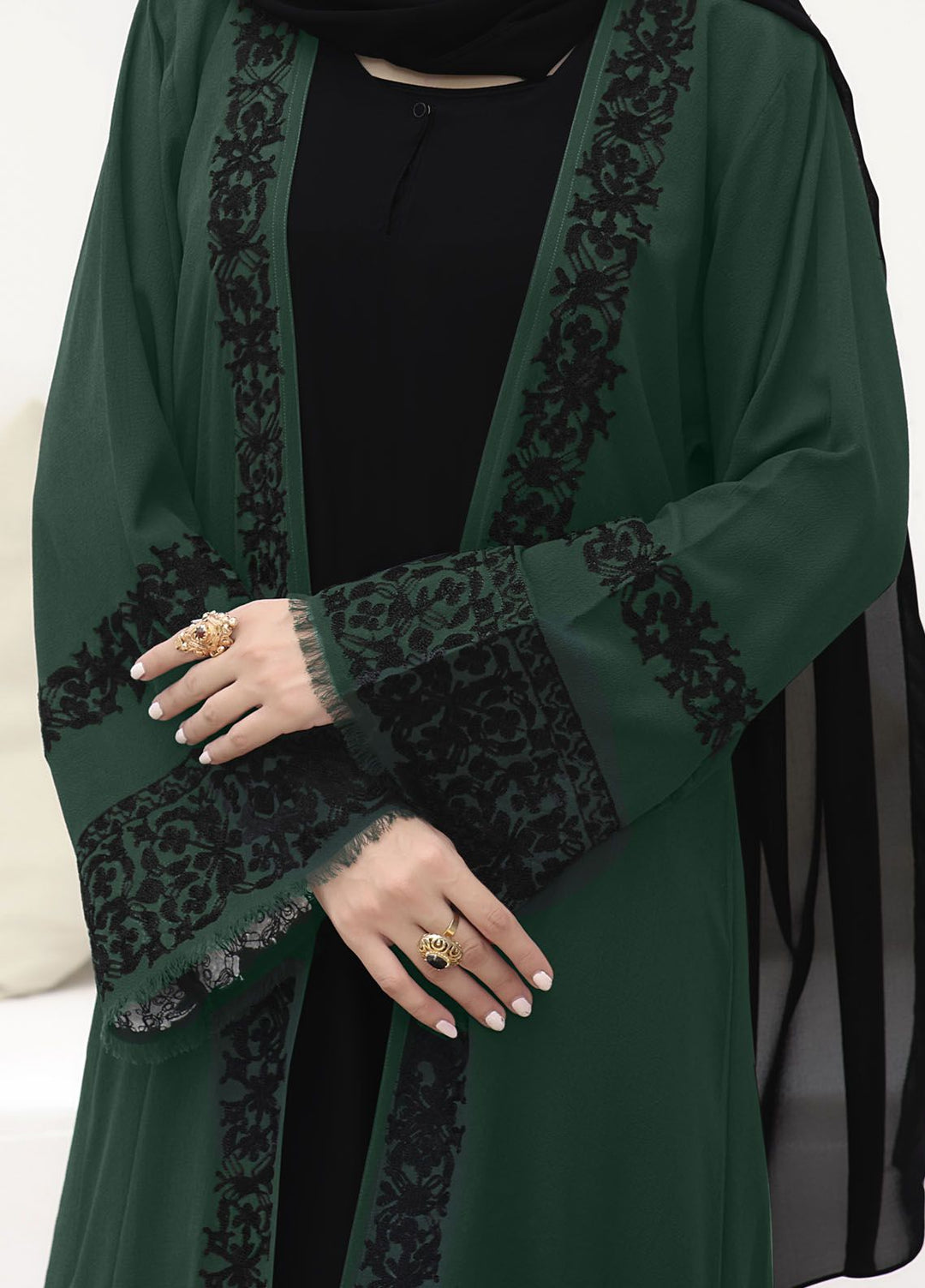 The Great Master (TGM) Pret Front Open Style Nida Abaya Mystical Green