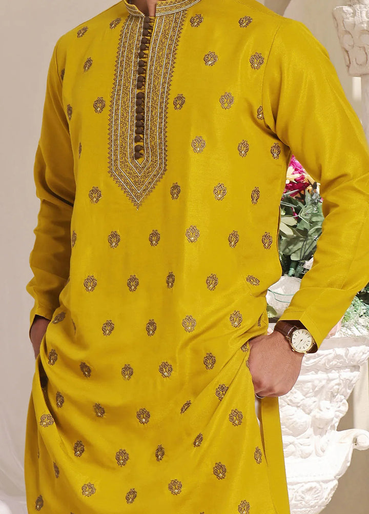 The Great Master (TGM) Raw Silk Fancy Men Kurta Pajama - Citrus Sparkle