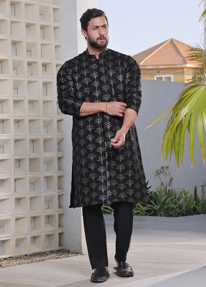 The Great Master (TGM) Raw Silk Fancy Men Kurta Pajama - Dark Shadow
