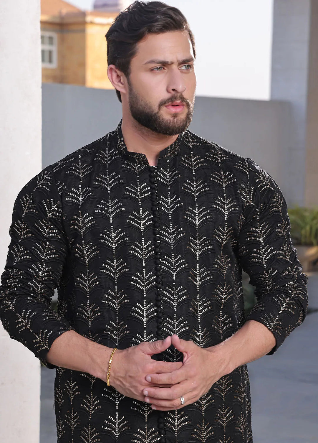The Great Master (TGM) Raw Silk Fancy Men Kurta Pajama - Dark Shadow