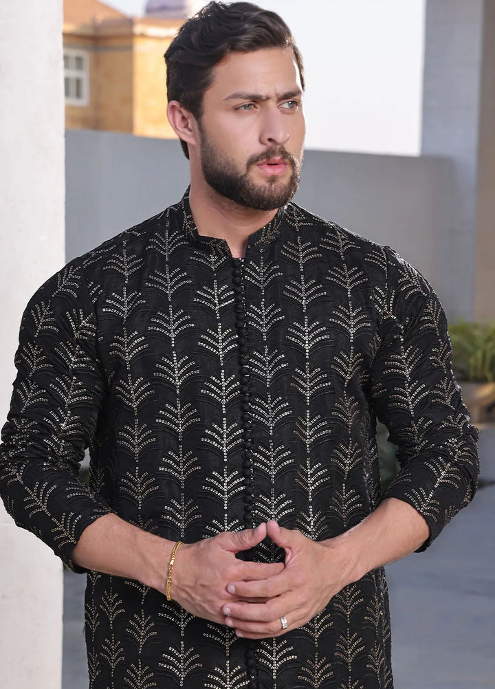 The Great Master (TGM) Raw Silk Fancy Men Kurta Pajama - Dark Shadow