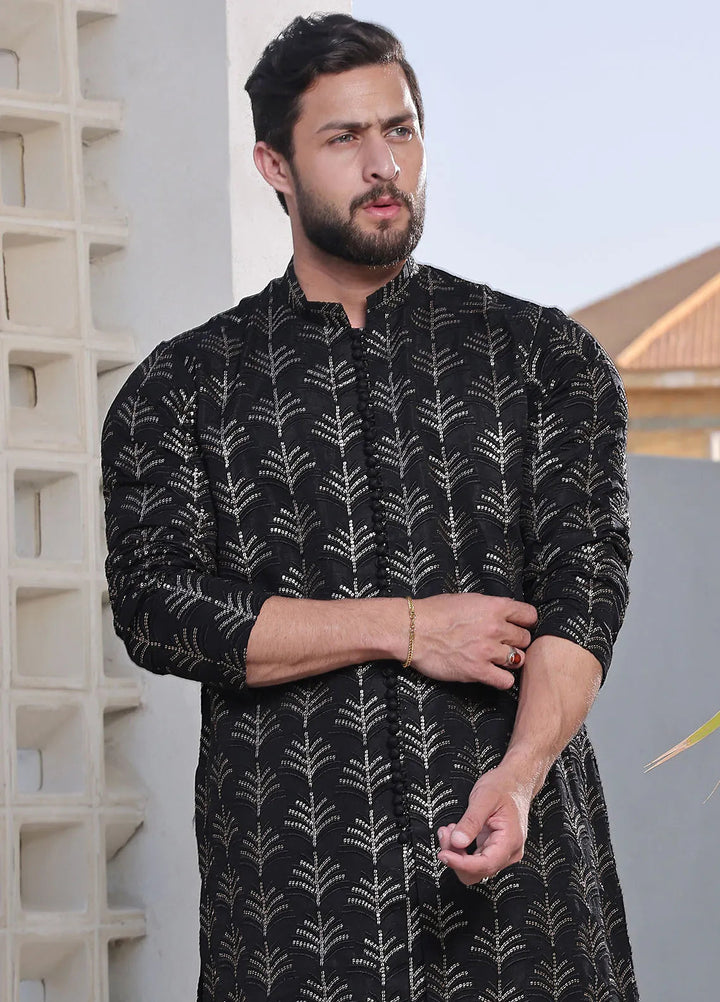 The Great Master (TGM) Raw Silk Fancy Men Kurta Pajama - Dark Shadow