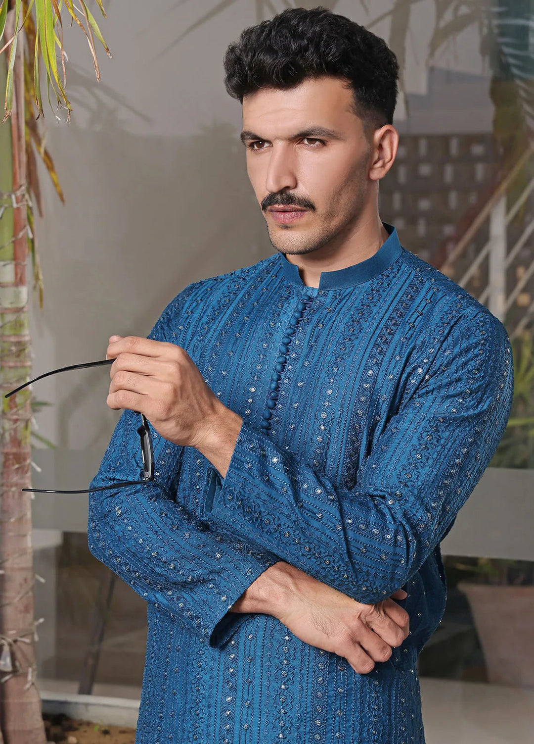 The Great Master (TGM) Raw Silk Fancy Men Kurta Pajama - Noble Blue