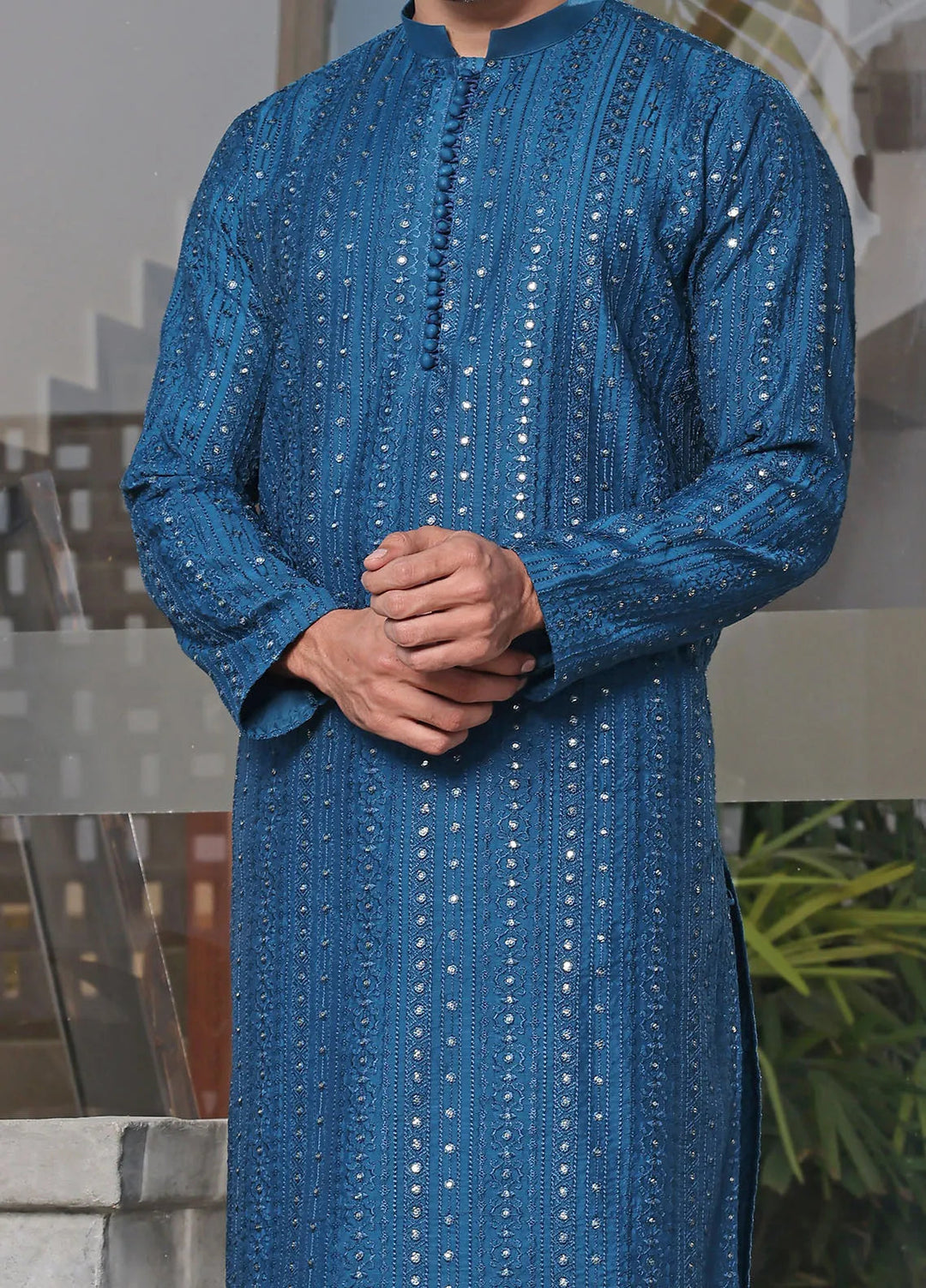 The Great Master (TGM) Raw Silk Fancy Men Kurta Pajama - Noble Blue