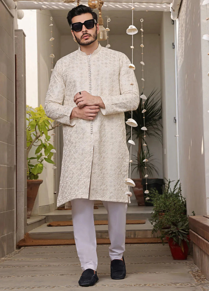 The Great Master (TGM) Raw Silk Fancy Men Kurta Pajama - Pearl Essence