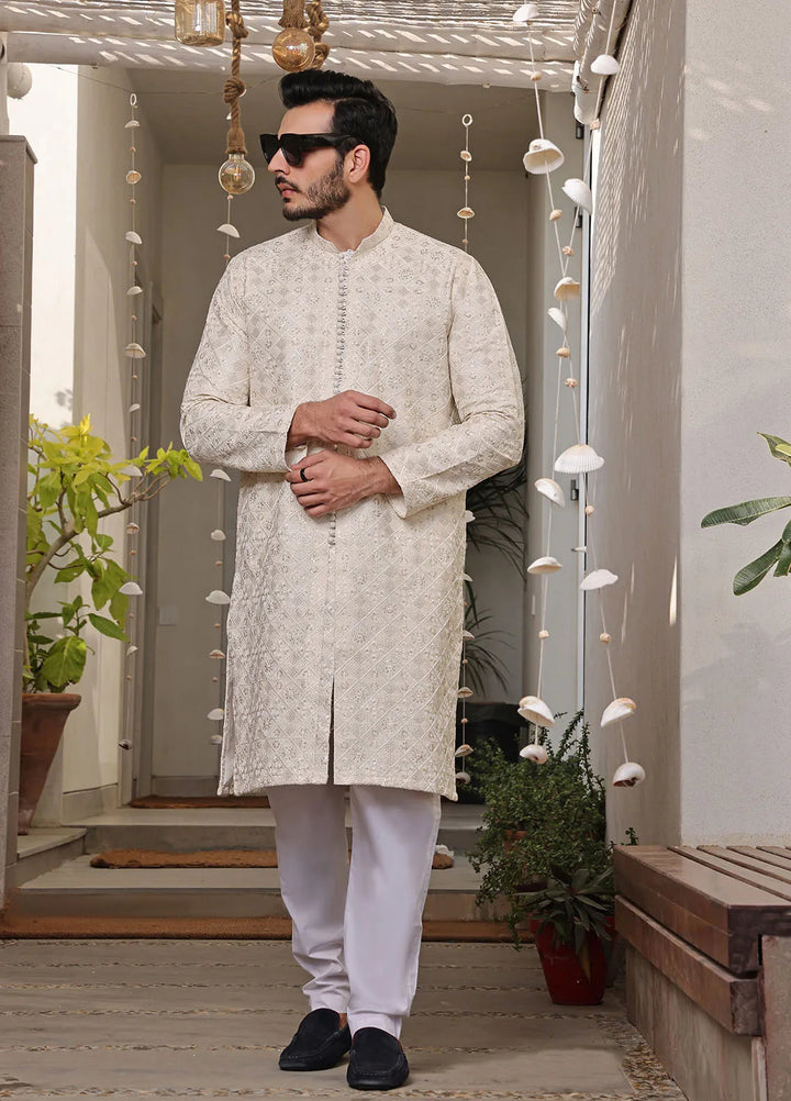The Great Master (TGM) Raw Silk Fancy Men Kurta Pajama - Pearl Essence