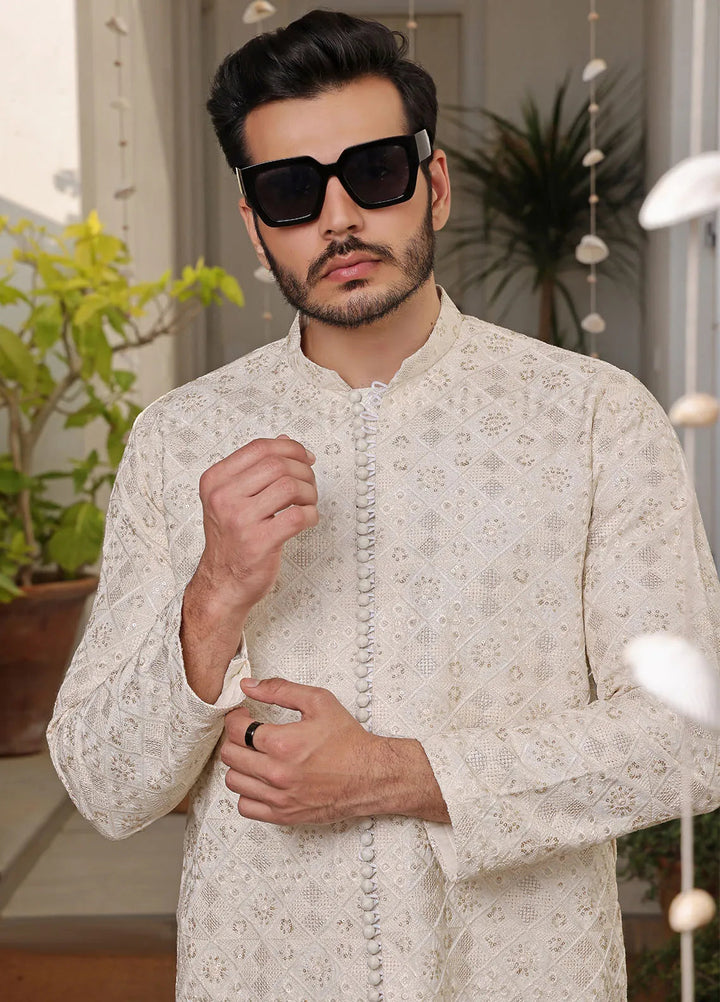 The Great Master (TGM) Raw Silk Fancy Men Kurta Pajama - Pearl Essence