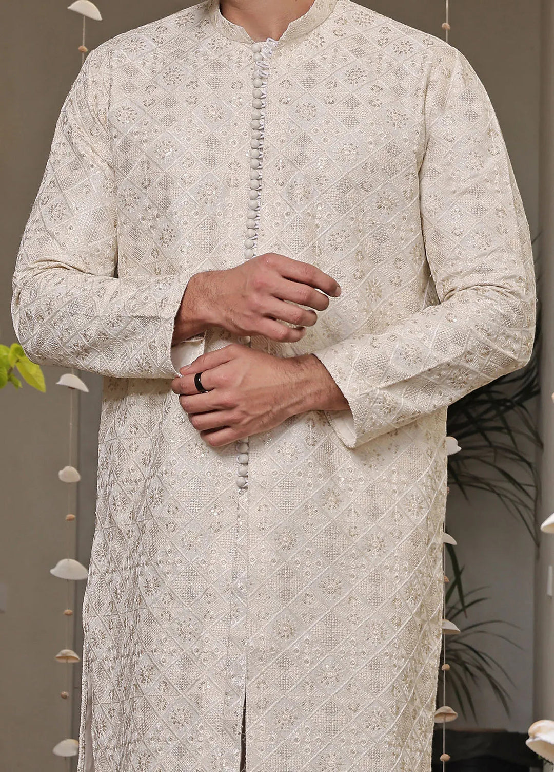 The Great Master (TGM) Raw Silk Fancy Men Kurta Pajama - Pearl Essence