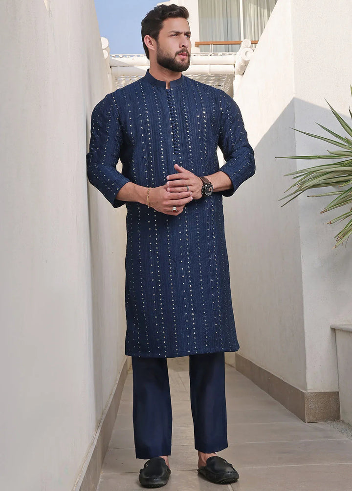 The Great Master (TGM) Raw Silk Fancy Men Kurta Pajama - Skyline