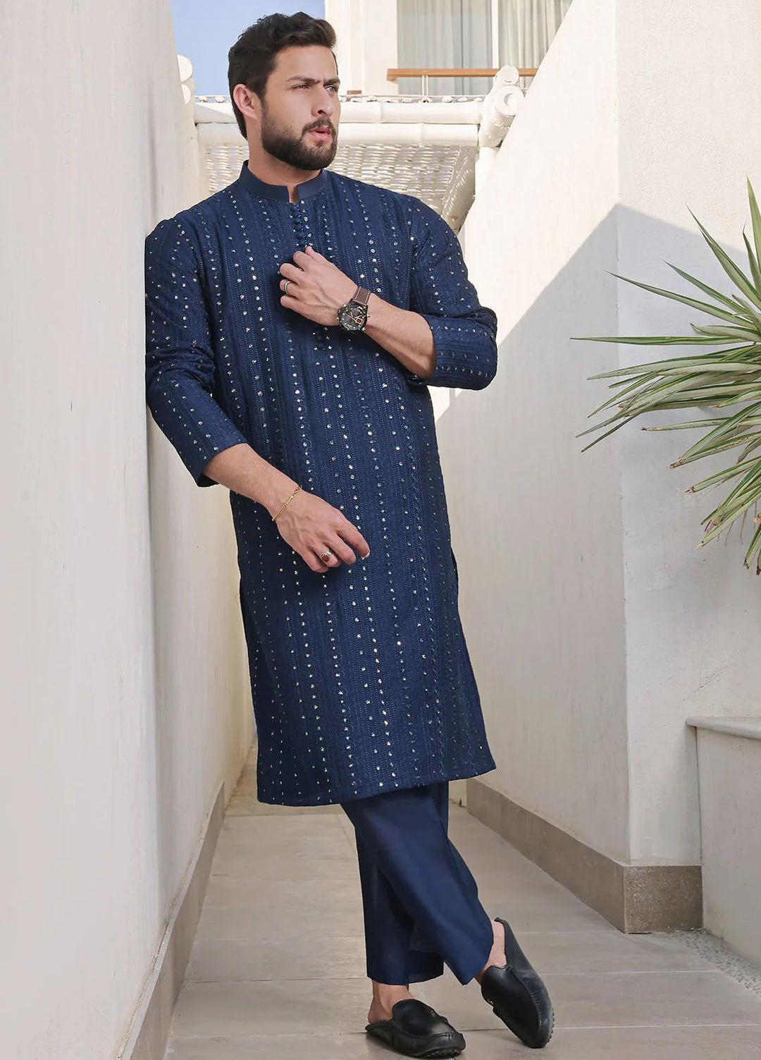 The Great Master (TGM) Raw Silk Fancy Men Kurta Pajama - Skyline