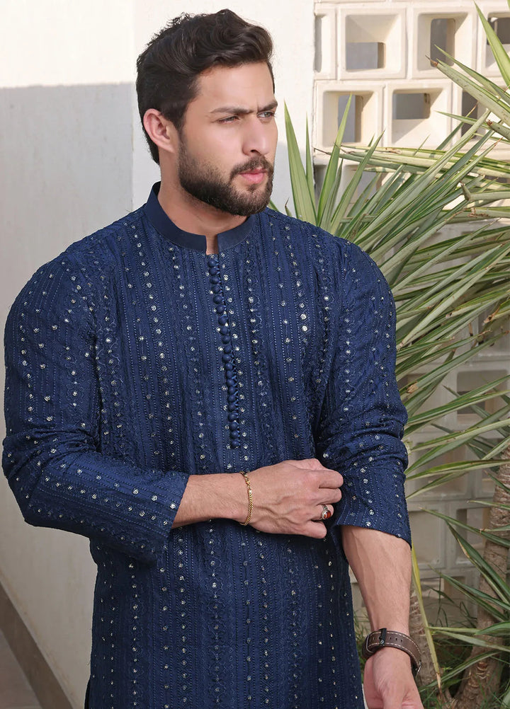 The Great Master (TGM) Raw Silk Fancy Men Kurta Pajama - Skyline
