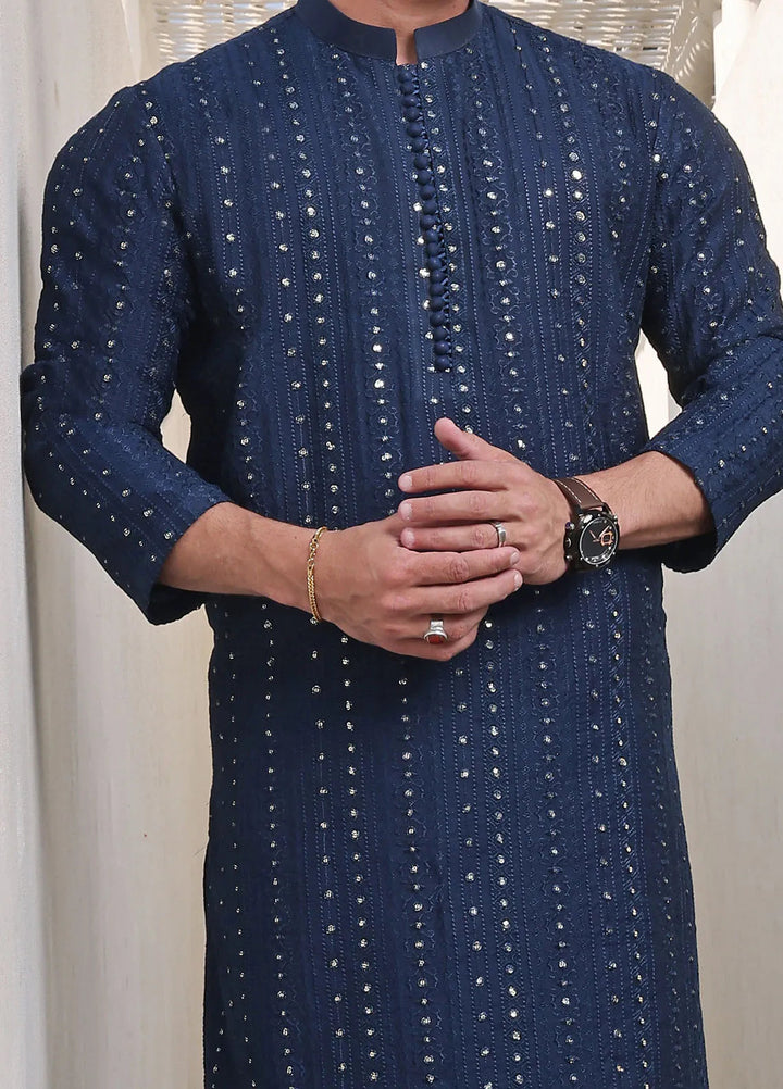 The Great Master (TGM) Raw Silk Fancy Men Kurta Pajama - Skyline