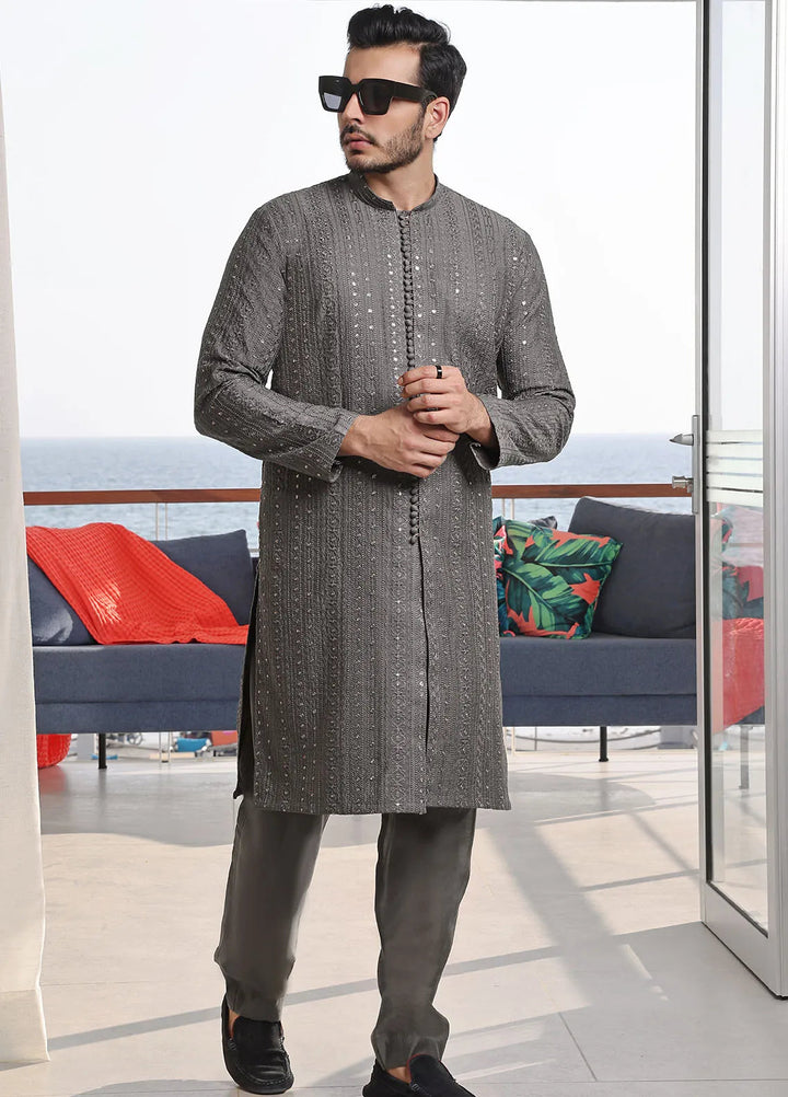The Great Master (TGM) Raw Silk Fancy Men Kurta Pajama - Stormy Splendor