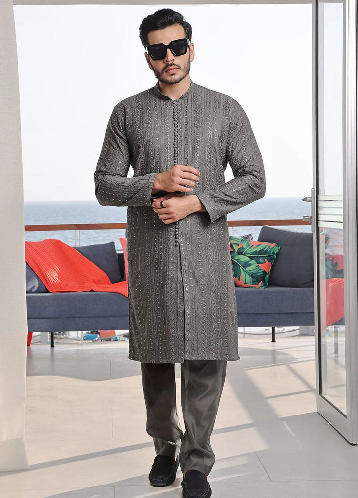The Great Master (TGM) Raw Silk Fancy Men Kurta Pajama - Stormy Splendor