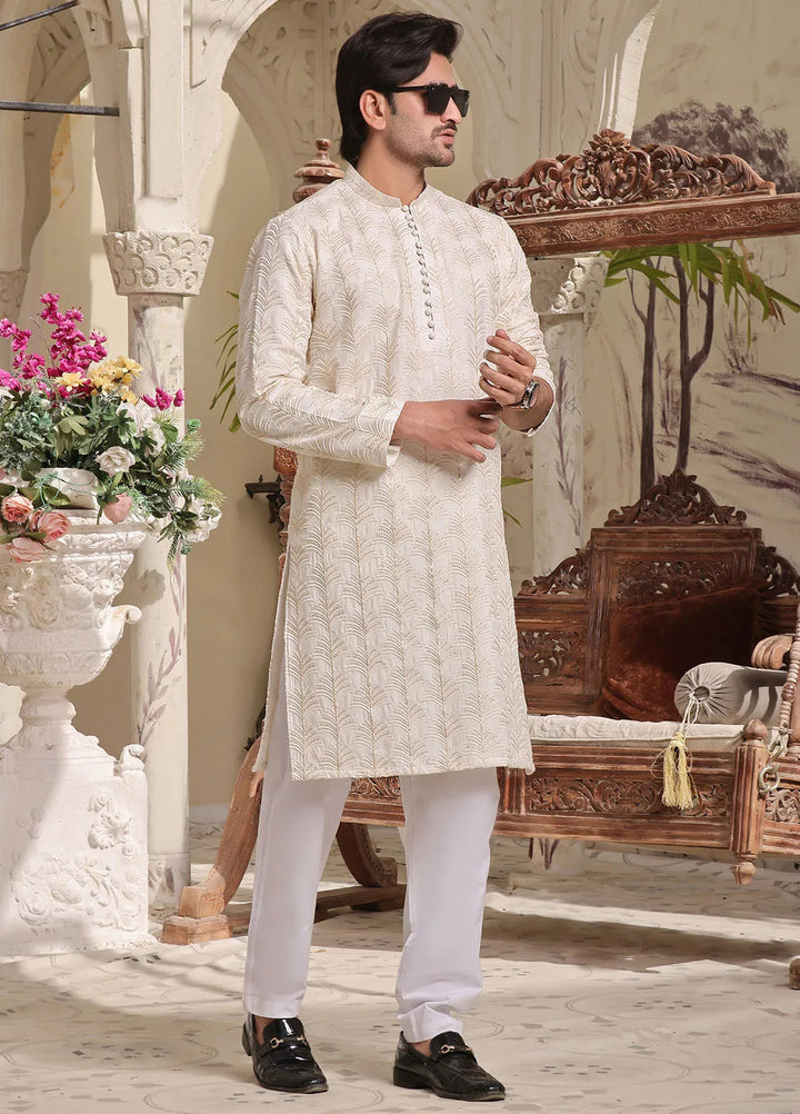 The Great Master (TGM) Raw Silk Fancy Men Kurta Pajama - Whispering Willow