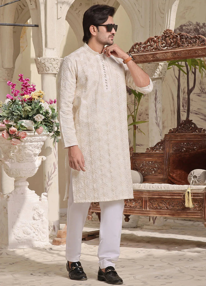 The Great Master (TGM) Raw Silk Fancy Men Kurta Pajama - Whispering Willow