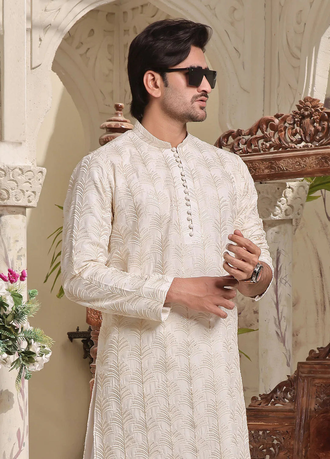 The Great Master (TGM) Raw Silk Fancy Men Kurta Pajama - Whispering Willow