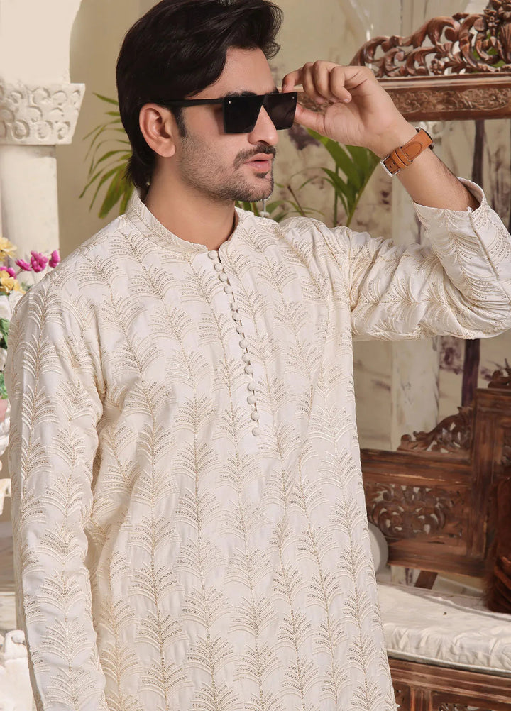 The Great Master (TGM) Raw Silk Fancy Men Kurta Pajama - Whispering Willow