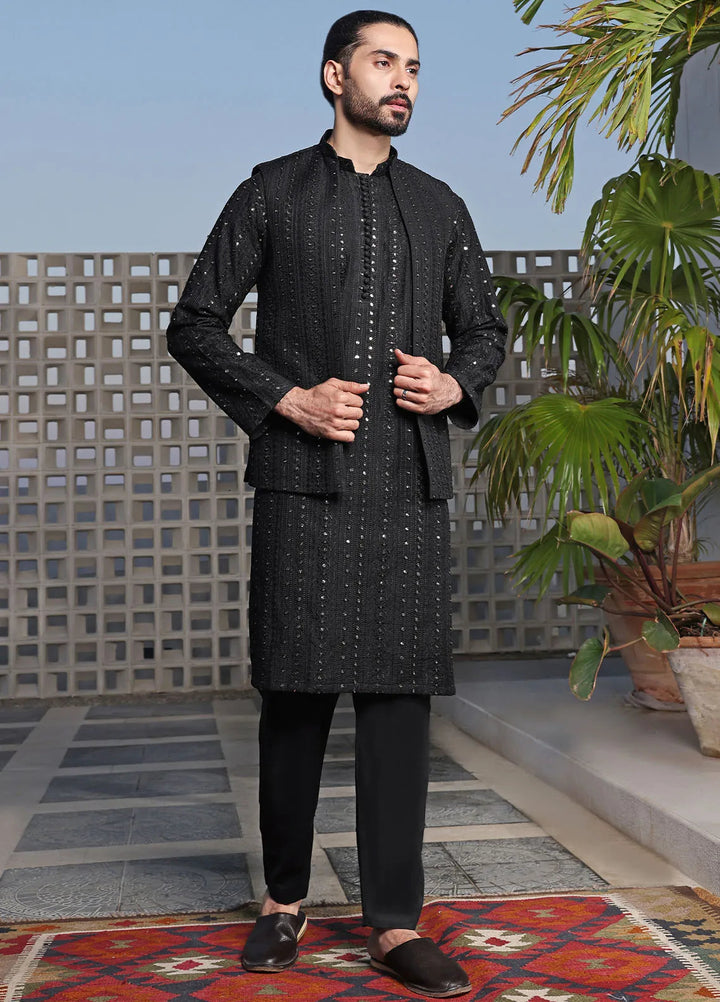 The Great Master (TGM) Raw Silk Formal Men 3 Piece Suit -  Black Eel