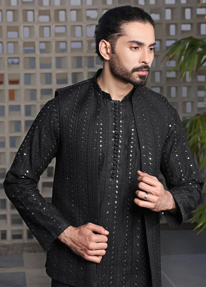 The Great Master (TGM) Raw Silk Formal Men 3 Piece Suit -  Black Eel