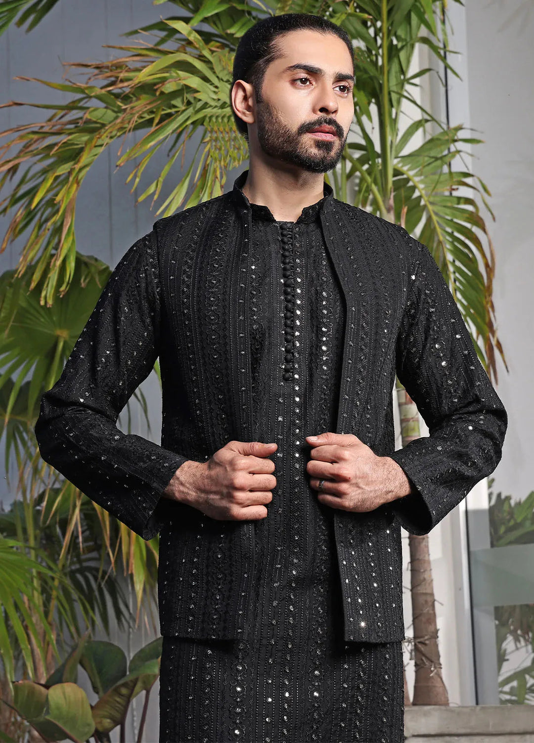 The Great Master (TGM) Raw Silk Formal Men 3 Piece Suit -  Black Eel