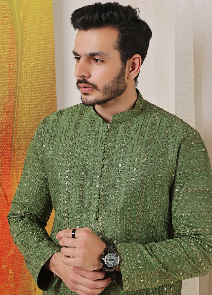 The Great Master (TGM) Raw Silk Formal Men 3 Piece Suit -  Lime Luxe