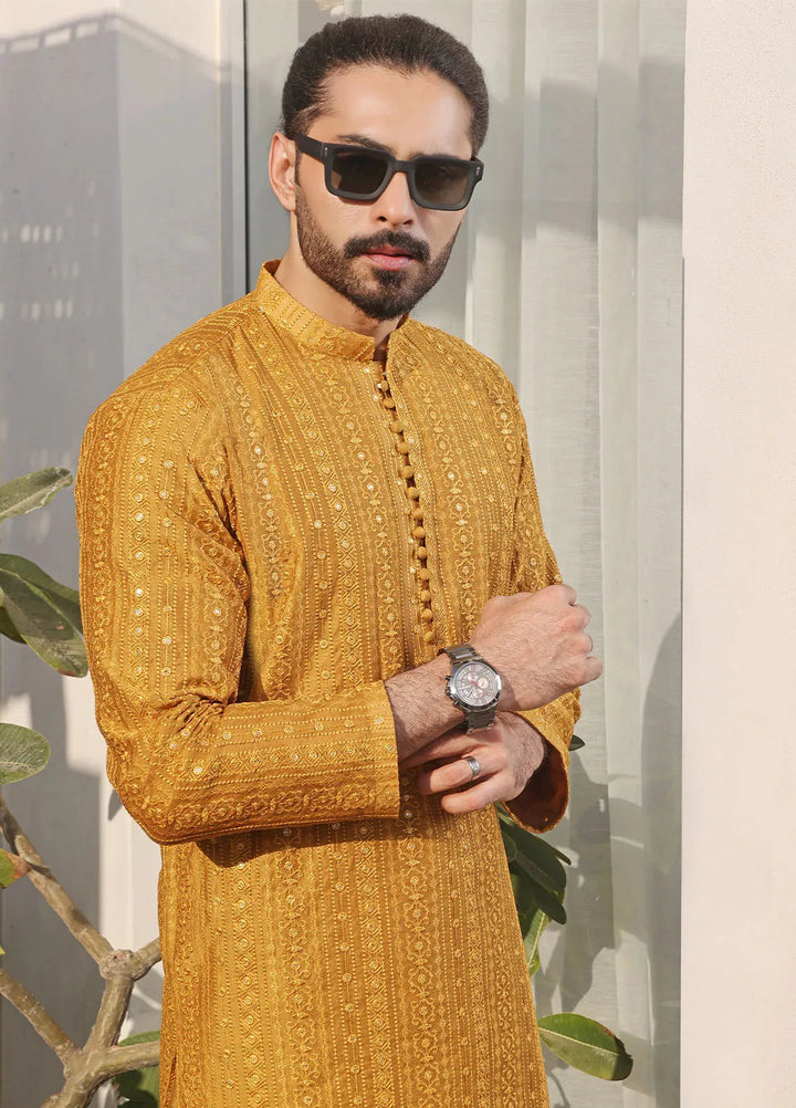 The Great Master (TGM) Raw Silk Formal Men 3 Piece Suit -  Mustard Marvel