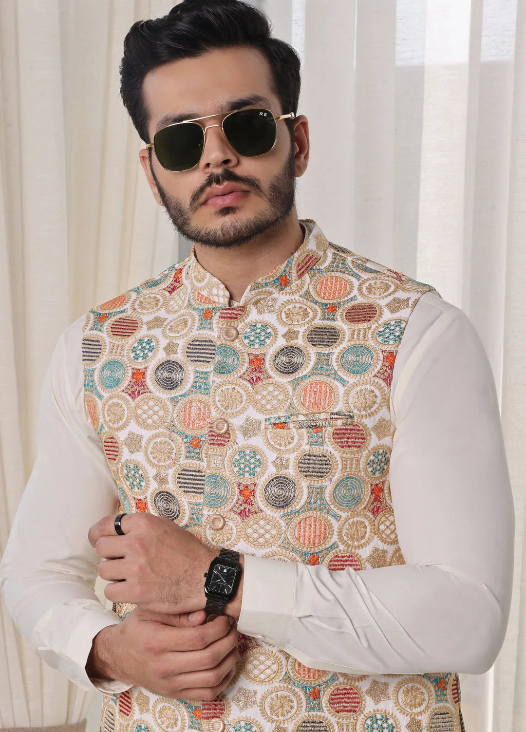 The Great Master (TGM) Raw Silk Formal Men Waistcoat - Chromatic Charm