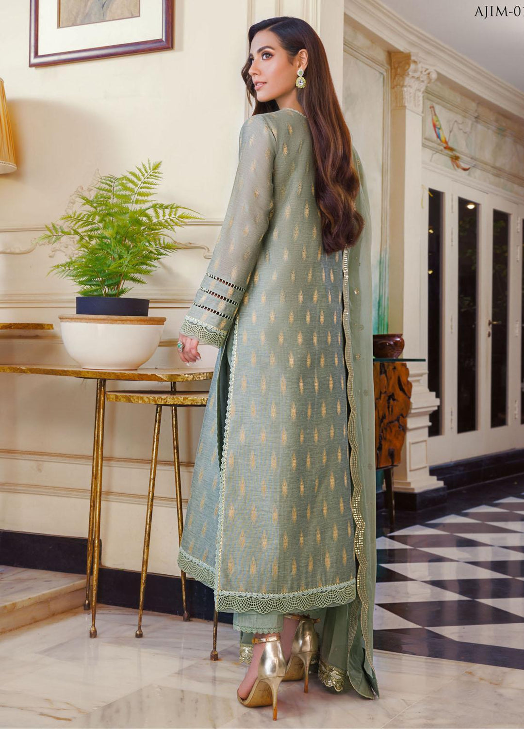 The Iqra & Minal Edit by Asim Jofa Embroidered Cotton Suits Unstitched 3 Piece AJ22IM AJIM-01 - Winter Collection