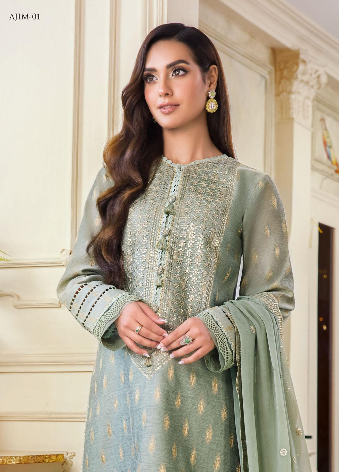 The Iqra & Minal Edit by Asim Jofa Embroidered Cotton Suits Unstitched 3 Piece AJ22IM AJIM-01 - Winter Collection