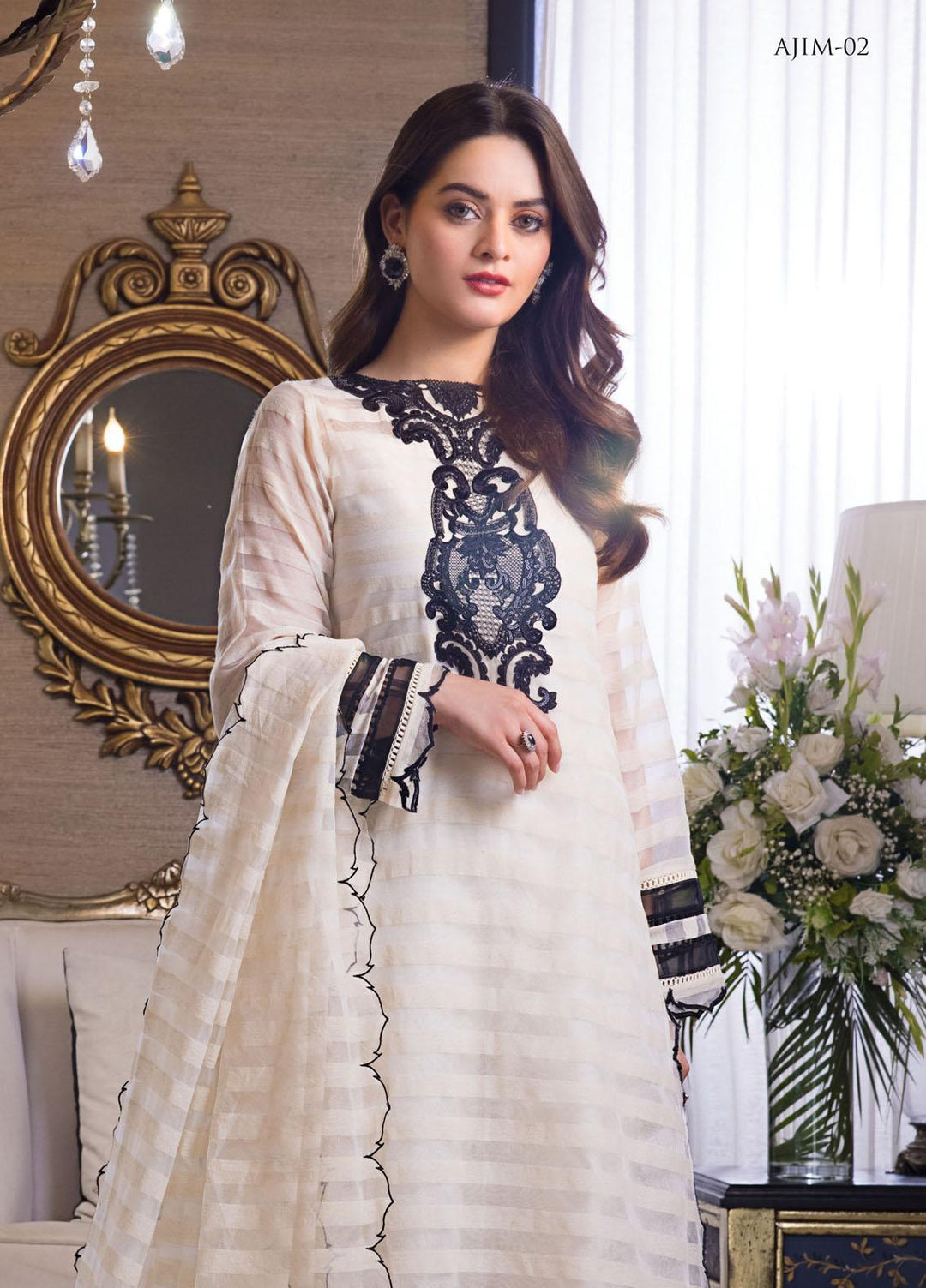 The Iqra & Minal Edit by Asim Jofa Embroidered Organza Suits Unstitched 3 Piece AJ22IM AJIM-02 - Winter Collection