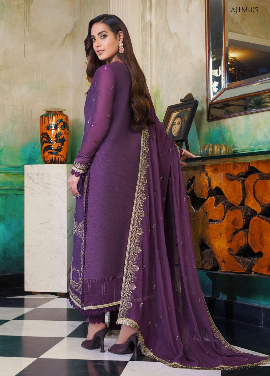 The Iqra & Minal Edit by Asim Jofa Embroidered Cotton Suits Unstitched 3 Piece AJ22IM AJIM-05 - Winter Collection