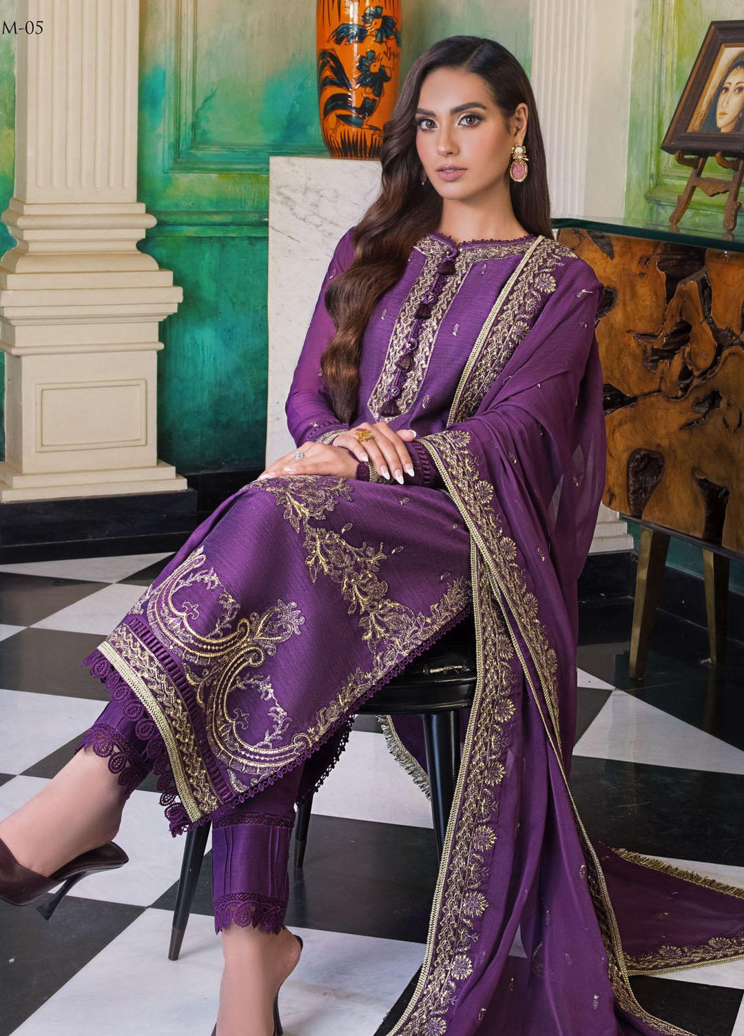 The Iqra & Minal Edit by Asim Jofa Embroidered Cotton Suits Unstitched 3 Piece AJ22IM AJIM-05 - Winter Collection