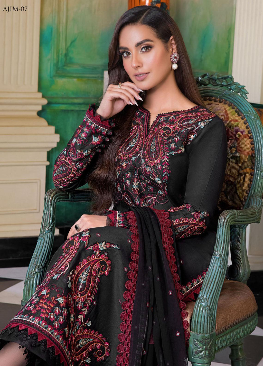 The Iqra & Minal Edit by Asim Jofa Embroidered Cotton Suits Unstitched 3 Piece AJ22IM AJIM-07 - Winter Collection