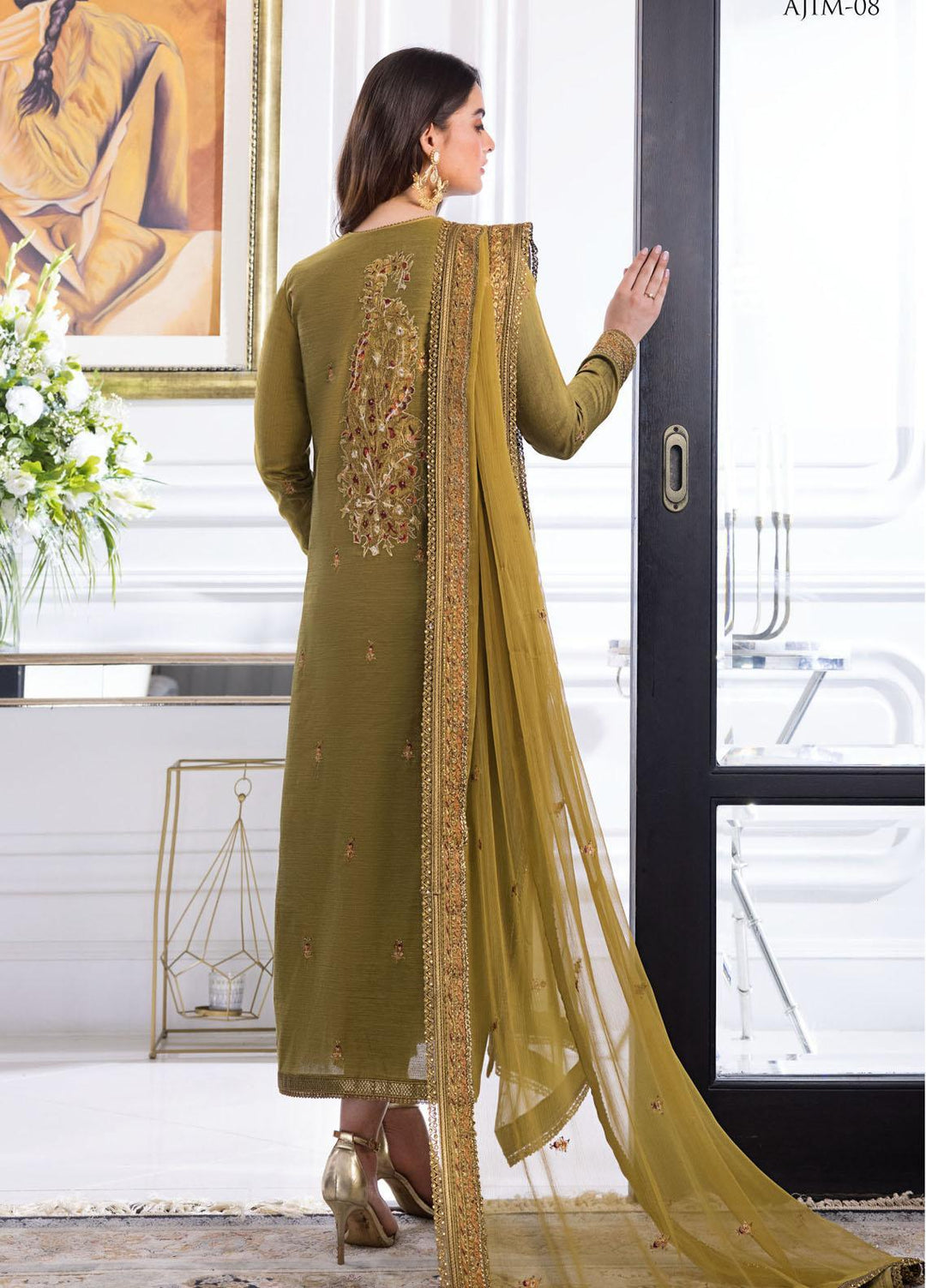 The Iqra & Minal Edit by Asim Jofa Embroidered Cotton Suits Unstitched 3 Piece AJ22IM AJIM-08 - Winter Collection