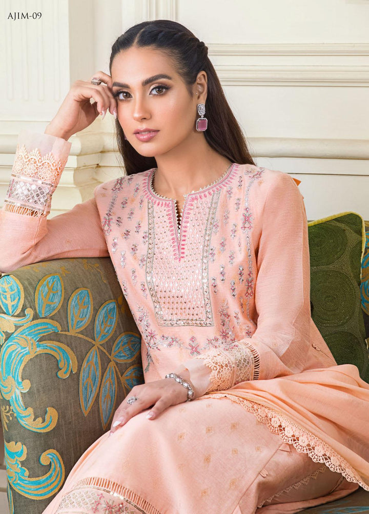 The Iqra & Minal Edit by Asim Jofa Embroidered Jacquard Suits Unstitched 3 Piece AJ22IM AJIM-09 - Winter Collection