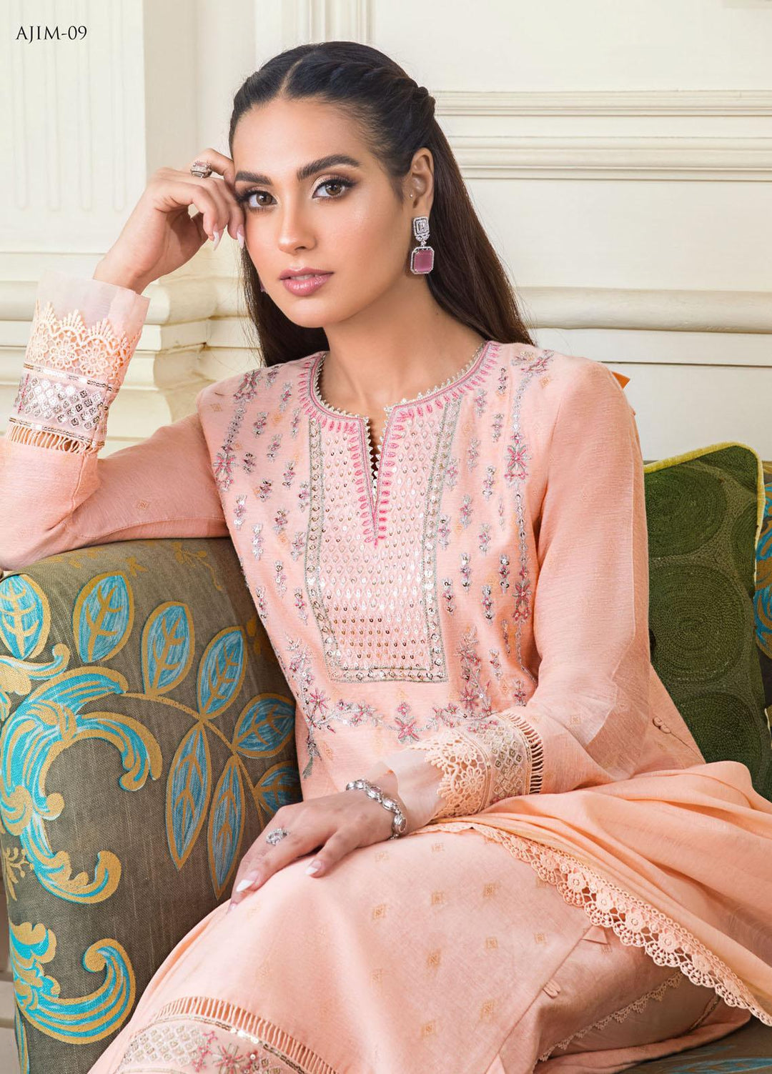 The Iqra & Minal Edit by Asim Jofa Embroidered Jacquard Suits Unstitched 3 Piece AJ22IM AJIM-09 - Winter Collection