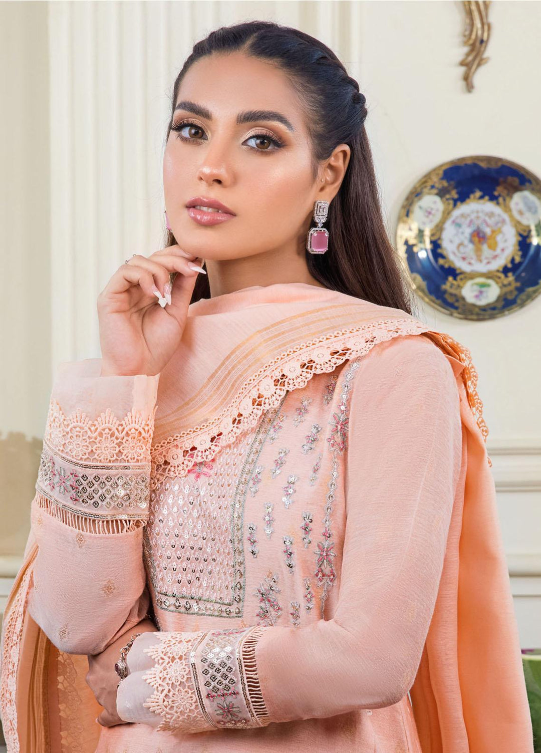 The Iqra & Minal Edit by Asim Jofa Embroidered Jacquard Suits Unstitched 3 Piece AJ22IM AJIM-09 - Winter Collection
