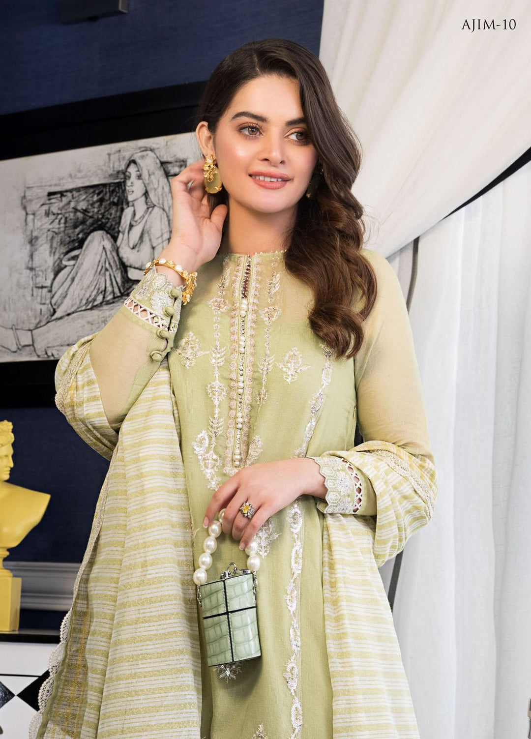 The Iqra & Minal Edit by Asim Jofa Embroidered Cotton Net Suits Unstitched 3 Piece AJ22IM AJIM-10 - Winter Collection