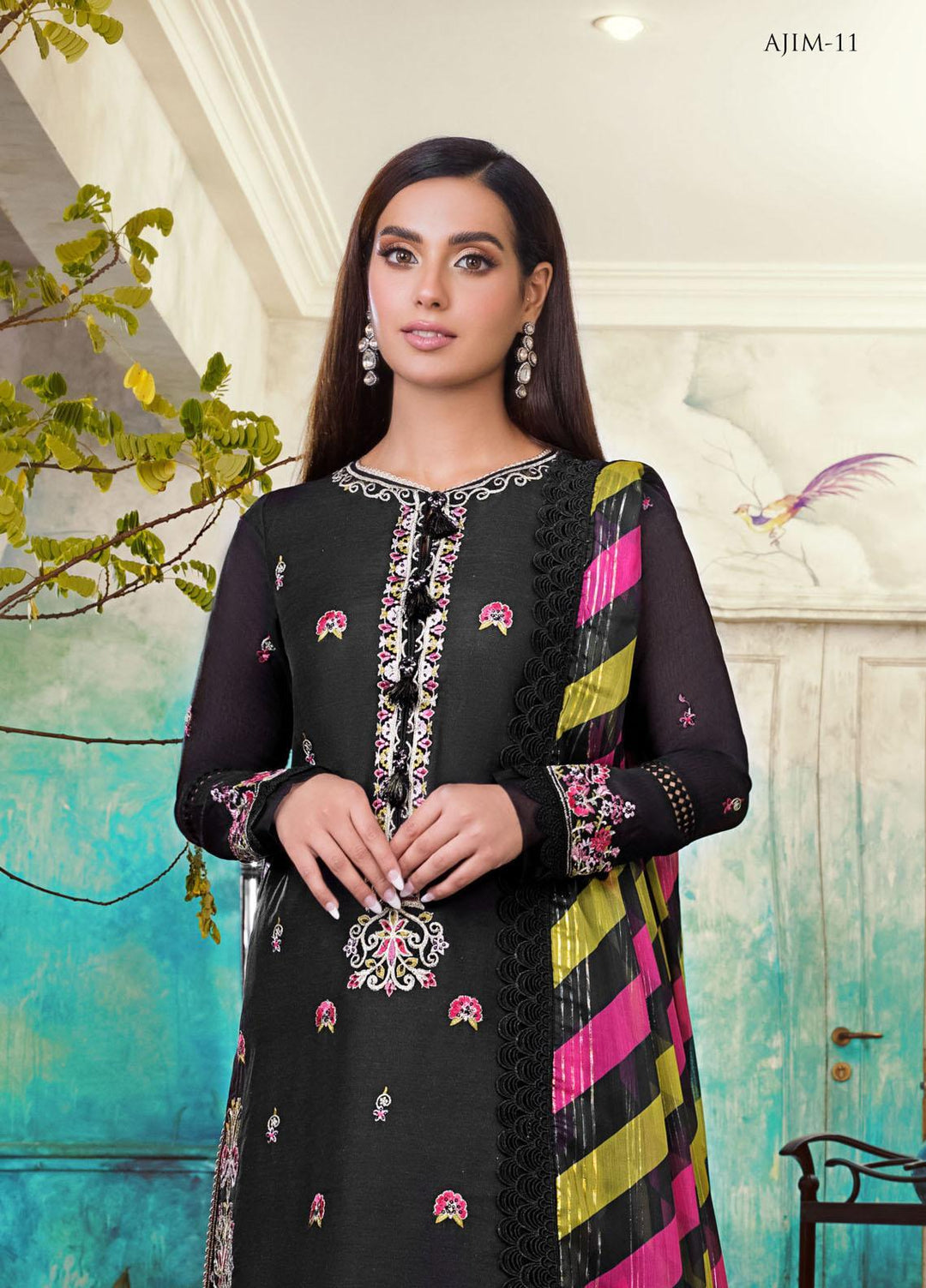 The Iqra & Minal Edit by Asim Jofa Embroidered Cotton Suits Unstitched 3 Piece AJ22IM AJIM-11 - Winter Collection