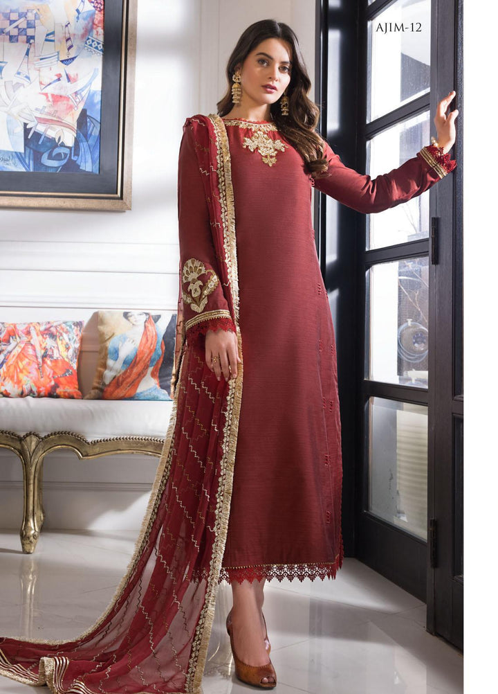 The Iqra & Minal Edit by Asim Jofa Embroidered Cotton Suits Unstitched 3 Piece AJ22IM AJIM-12 - Winter Collection