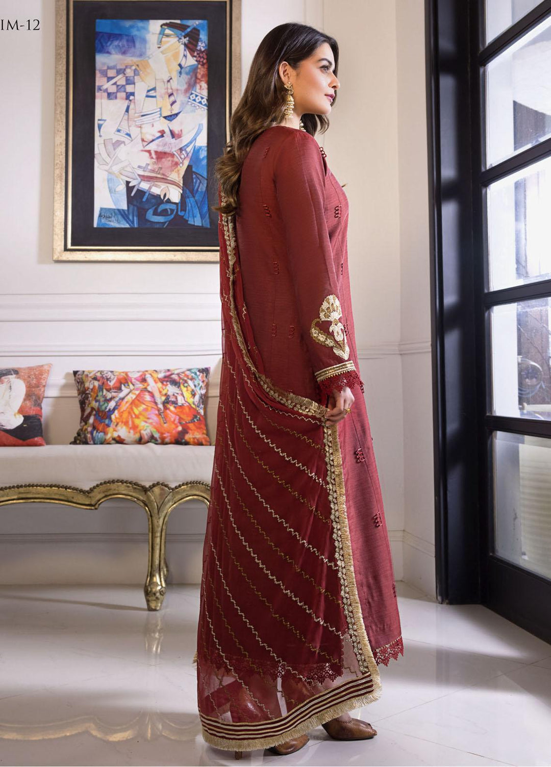 The Iqra & Minal Edit by Asim Jofa Embroidered Cotton Suits Unstitched 3 Piece AJ22IM AJIM-12 - Winter Collection