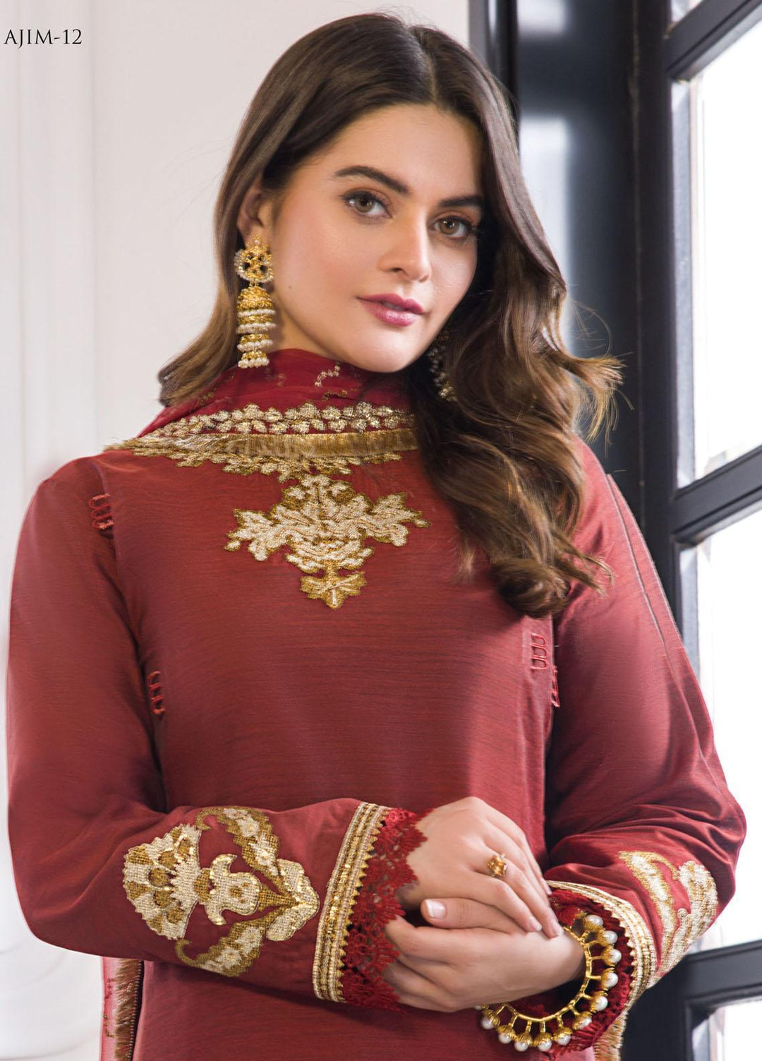 The Iqra & Minal Edit by Asim Jofa Embroidered Cotton Suits Unstitched 3 Piece AJ22IM AJIM-12 - Winter Collection