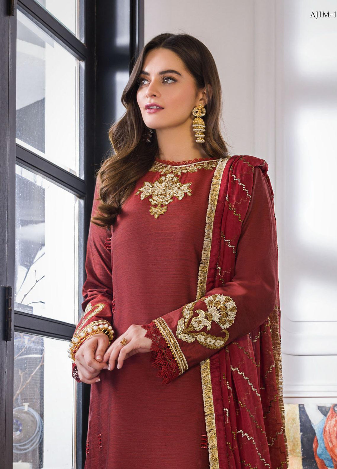 The Iqra & Minal Edit by Asim Jofa Embroidered Cotton Suits Unstitched 3 Piece AJ22IM AJIM-12 - Winter Collection