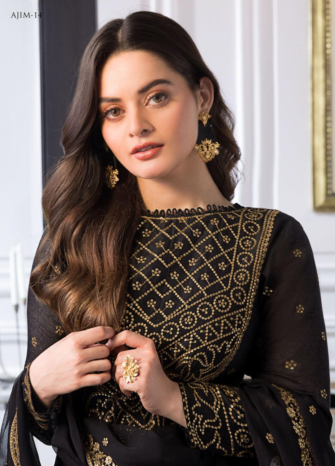 The Iqra & Minal Edit by Asim Jofa Embroidered Jacquard Suits Unstitched 3 Piece AJ22IM AJIM-14 - Winter Collection