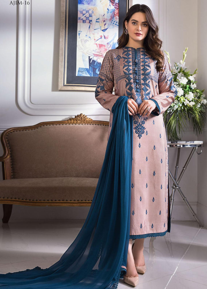 The Iqra & Minal Edit by Asim Jofa Embroidered Cotton Silk Suits Unstitched 3 Piece AJ22IM AJIM-16 - Winter Collection