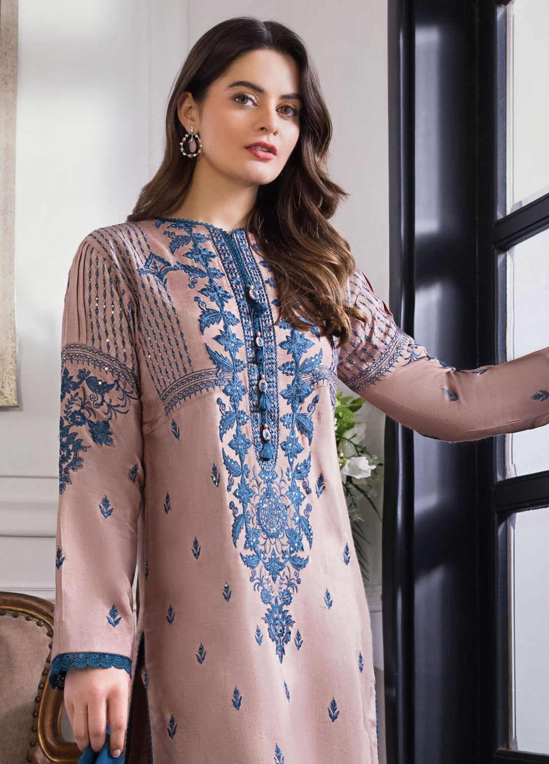The Iqra & Minal Edit by Asim Jofa Embroidered Cotton Silk Suits Unstitched 3 Piece AJ22IM AJIM-16 - Winter Collection
