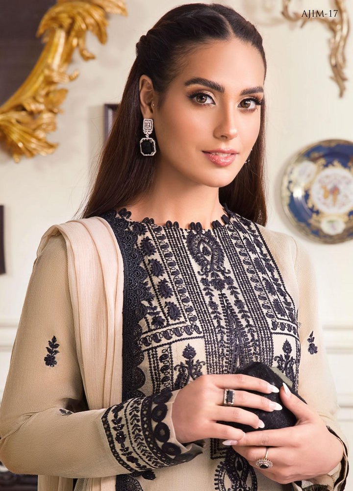 The Iqra & Minal Edit by Asim Jofa Embroidered Cotton Net Suits Unstitched 3 Piece AJ22IM AJIM-17 - Winter Collection